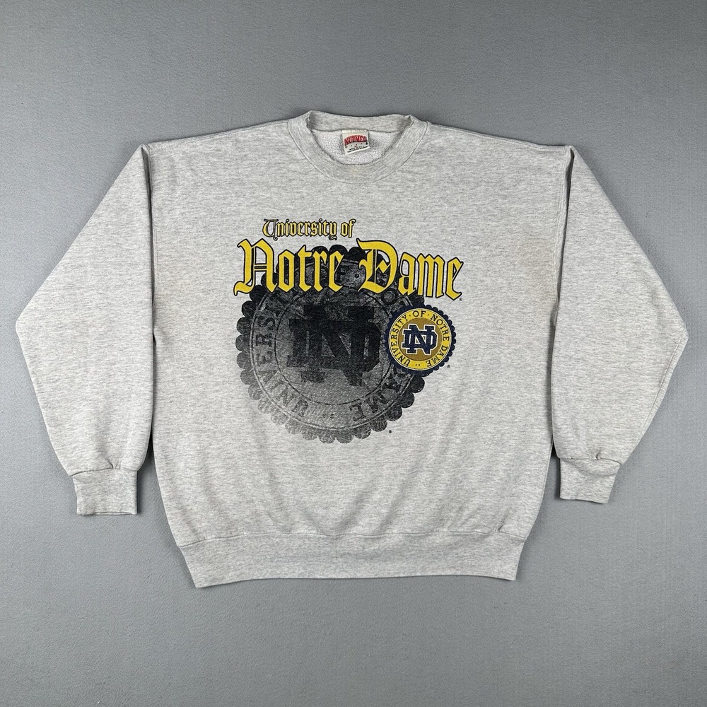 Vtg 90s Notre Dame Sweatshirt Men's XL Gray Nutmeg Football Fighting Irish